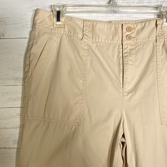 Lauren Ralph Lauren Utility Wide Leg Cropped Pants Beige Womens Sz 10 Cotton - Picture 2 of 4